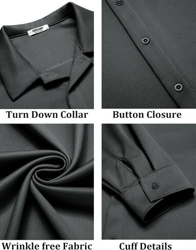COOFANDY Men's Long Sleeve Button Down Wrinkle Free Shirt Casual Untucked Stretch Dress Shirts in Saudi Arabia