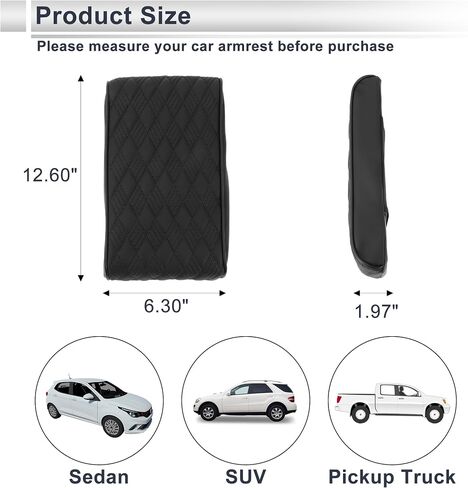 Motoforti Universal Center Console Cover Car Armrest Cover Middle Console Cover Lid for Most Vehicle SUV Car Sedan 12.60"x6.30"x1.97" Black Napa Leather in Kuwait