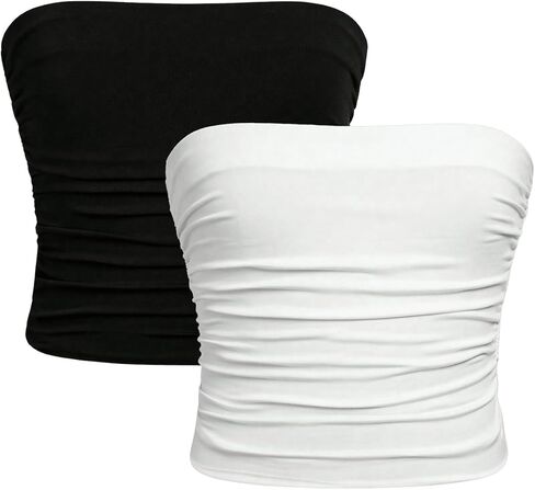Milumia Girl's 2 Pack Tube Top Ruched Brandless Out Out Basic Bandeau Tops in Kuwait