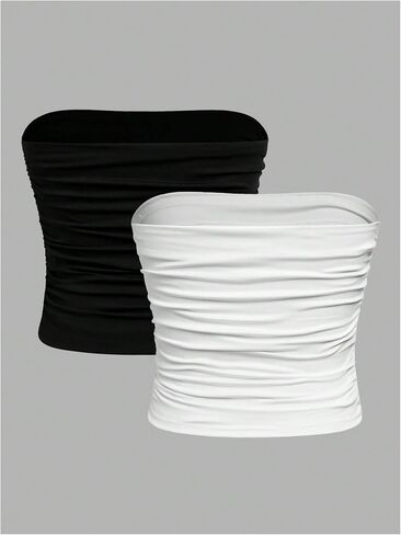 Milumia Girl's 2 Pack Tube Top Ruched Brandless Out Out Basic Bandeau Tops in Kuwait