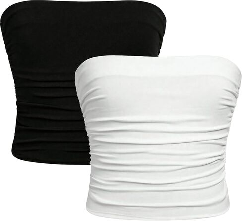 Milumia Girl's 2 Pack Tube Top Ruched Brandless Out Out Basic Bandeau Tops in Saudi Arabia