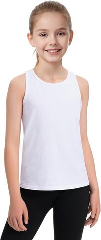 Auranso Girls Tank Tops Cotton Sleeveless Athletic Shirts Racerback Dance Outfit Workout Tops in Saudi Arabia