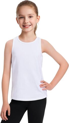 Auranso Girls Tank Tops Cotton Sleeveless Athletic Shirts Racerback Dance Outfit Workout Tops in Saudi Arabia