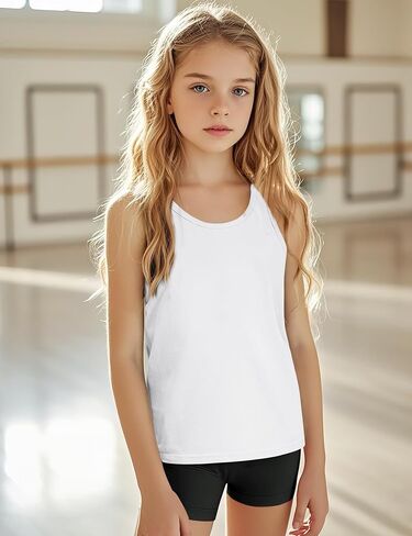 Auranso Girls Tank Tops Cotton Sleeveless Athletic Shirts Racerback Dance Outfit Workout Tops in Saudi Arabia