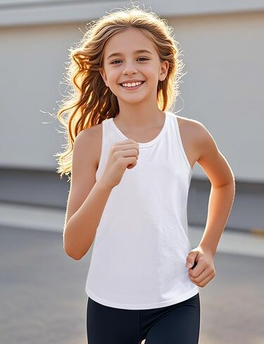 Auranso Girls Tank Tops Cotton Sleeveless Athletic Shirts Racerback Dance Outfit Workout Tops in Saudi Arabia
