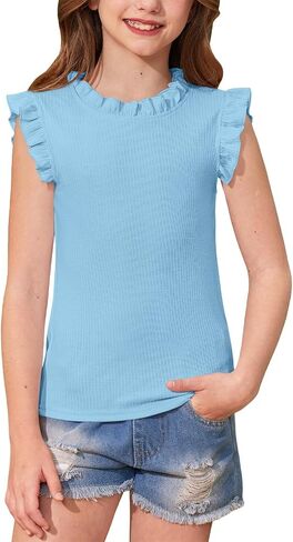 Besserbay Girls Summer Flutter Sleeve متماسكة من طوق القمصان النحيف ناعمًا in Saudi Arabia