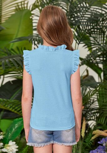 Besserbay Girls Summer Flutter Sleeve متماسكة من طوق القمصان النحيف ناعمًا in Saudi Arabia