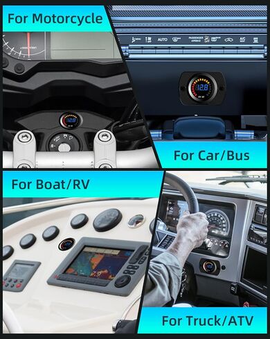 Waterproof DC 12V Voltage Meter, LED Digital Display Voltmeter Gauge Panel, Round Battery Monitor with Wires & Terminals & Srews, for Marine Car Automotive Vehicle Truck Boat RV ATV UTV, Short Body in Saudi Arabia