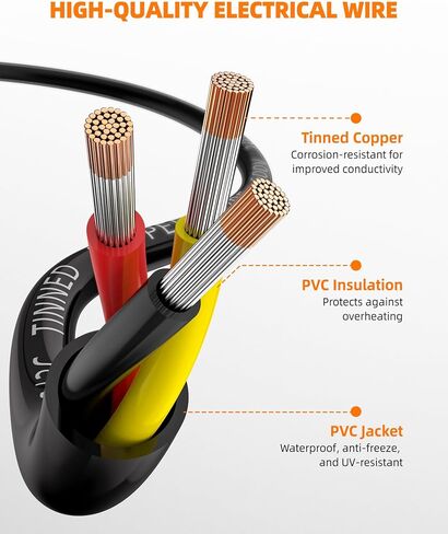 16 سلك مقياس 3 سلك كهربائي الموصل ، 16 AWG معلب النحاس بيف سي كابل PVC ، IP68 مقاوم للماء/مرن/منخفض الجهد للسيارات ، البحرية ، الطاقة الشمسية ، الإضاءة LED (100 قدم) in Kuwait