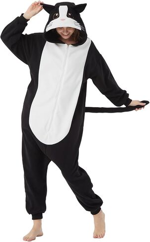 Wawrtou Black Cat Onesie Pajamas للبالغين Halloween Cat Costume Cosplay قطعة نوم من قطعة واحدة in Saudi Arabia