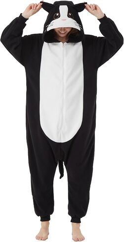 Wawrtou Black Cat Onesie Pajamas للبالغين Halloween Cat Costume Cosplay قطعة نوم من قطعة واحدة in Saudi Arabia