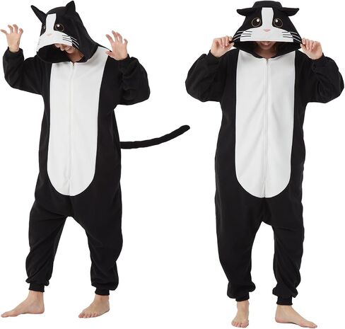 Wawrtou Black Cat Onesie Pajamas للبالغين Halloween Cat Costume Cosplay قطعة نوم من قطعة واحدة in Saudi Arabia