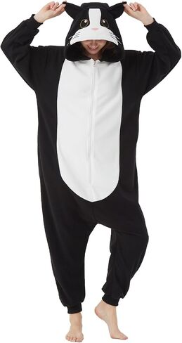 Wawrtou Black Cat Onesie Pajamas للبالغين Halloween Cat Costume Cosplay قطعة نوم من قطعة واحدة in Saudi Arabia