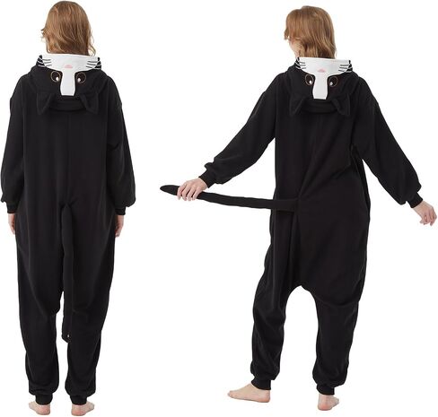 Wawrtou Black Cat Onesie Pajamas للبالغين Halloween Cat Costume Cosplay قطعة نوم من قطعة واحدة in Saudi Arabia