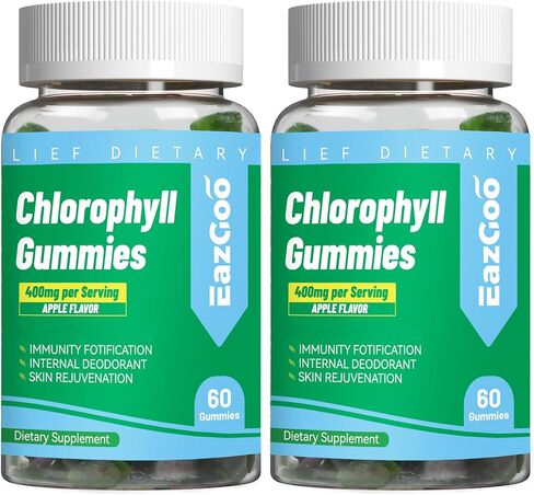 Sugar Free Chlorophyll Gummies, Vitamin B12 Zinc - Natural Deodorant*, Supports Healthy Skin & Body Detox*, Immune & Digestion Support, Chewable Chlorophyll Supplement for Women - 60 Count in Saudi Arabia