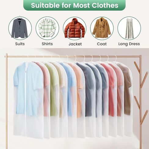 12 Pack Garment Bags for Hanging Clothes - Translucent Suit Bag for Closet Wardrobe Storage Travel - 24" x 42" in Kuwait