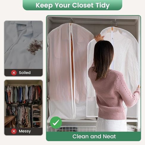 12 Pack Garment Bags for Hanging Clothes - Translucent Suit Bag for Closet Wardrobe Storage Travel - 24" x 42" in Kuwait