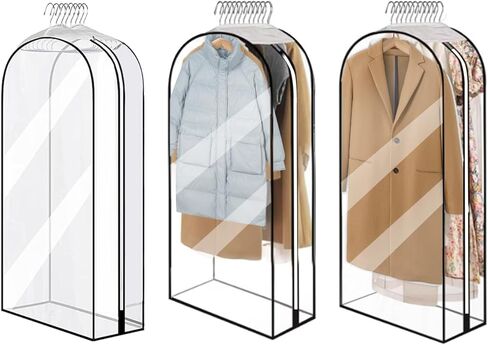 10" Gusseted Clear Garment Bags, 40" Hanging Suit Bags for Closet Storage - Protect Clothes, Suits, Coats, Dresses - 3 Pack (60 inch) in Kuwait