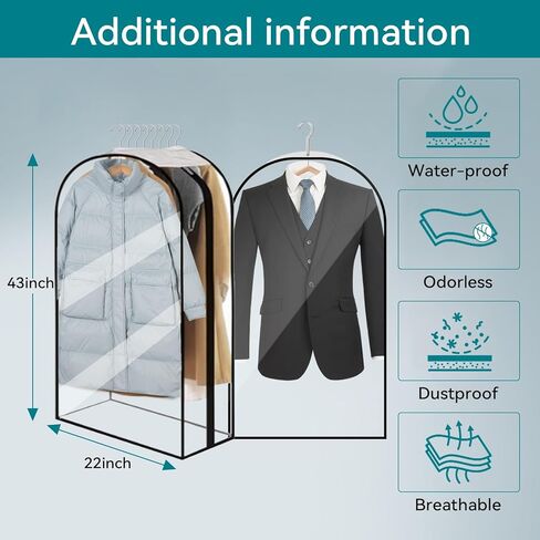 10" Gusseted Clear Garment Bags, 40" Hanging Suit Bags for Closet Storage - Protect Clothes, Suits, Coats, Dresses - 3 Pack (60 inch) in Kuwait