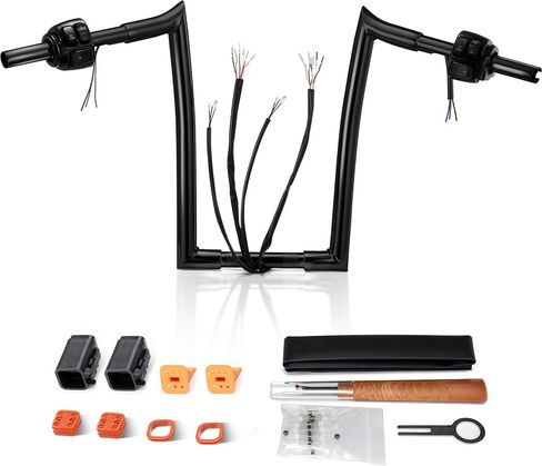 MoKitDora 12" Pre-Wired Handlebar Switch Control Kit 1-1/4" Ape Hanger 1" Clamp for 1996-2006 Harley Sportster/Dyna/Softail(Except Softail Springer)/Road King, Chrome in Saudi Arabia