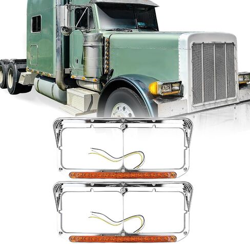 حافة المصباح الأمامي Chrome 12 "Amber LED Light Strip لـ Kenworth T400 T600 T800 W900B W900L Peterbilt 378 379 Western Star 4900 Freightliner FLD Classic XL in Kuwait