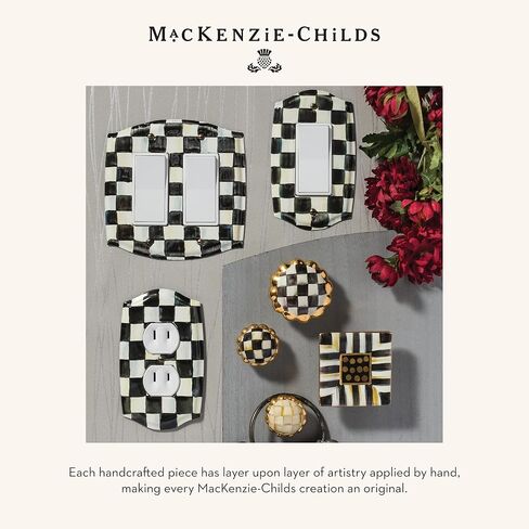 لوحة تبديل المينا Mackenzie-Childs ، غطاء التبديل الخفيف ، تبديل واحد ، فحص بالأبيض والأسود in Saudi Arabia