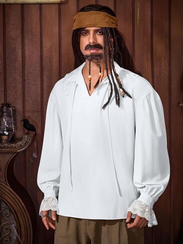 Runcati Mens Pirate Pirate Shirt Shirt Lace Lace Steampunk Viking Renaissance Poet Poet Lace Up Halloween Tops in Kuwait