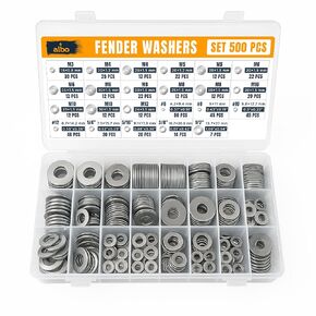 500 Pcs Stainless Steel Fender Washers Assortment Kit – Flat Washers Set for Screws & Bolts, 304 Stainless Steel, Assorted Sizes M3-M12, #6-#12, 1/4" to 1/2" for Industrial & DIY Use
