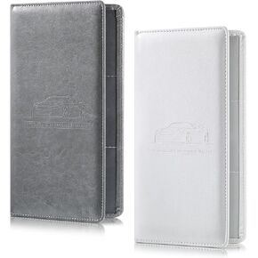 Frienda 2 PCS تسجيل سيارة وتأمين بطاقة التأمين ، PU Leather Auto Outo License Docum Vox Organizer للحصول على رخصة قيادة مع إغلاق مغناطيسي (أبيض ، رمادي مع شعار)