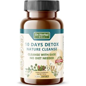 10 Days Detox Natural Cleanse with Ease No Diet Needed (60 Mini Softgels)