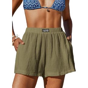 CUPSHE Women's Casual Shorts Cotton High Rise Beach Cover Ups Summer Shorts with Pockets