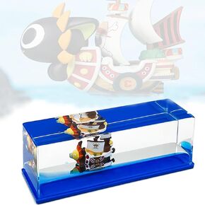 Unsinkable Thousand Sunny Pirate Ship Boat Model in a Box Bottle, Anime Ship Fluid Drift Bottle Decorations Ornament Paperweight Desk Decor for Fans Gifts
