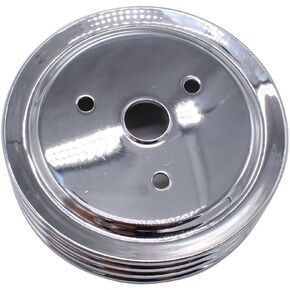 1 PC SHLPDFM Crankshaft Pulley Chrome Polished Silver Steel SWP Triple-Groove Short Water Pump Pulley Compatible with Small Block Chevy SBC 262 265 267 283 302 305 307 327 350 400