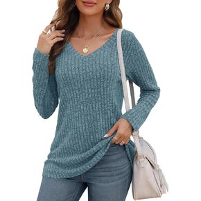Auselily Womens Long Sleeve Tunic Tops Disual V الرقبة خفيفة الوزن القمصان الفضفاضة 2025