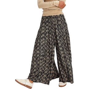 Womens Wide Leg Pants Flowy High Elastic Waist Loose Printed Beach Boho Yoga Casual Long Trousers