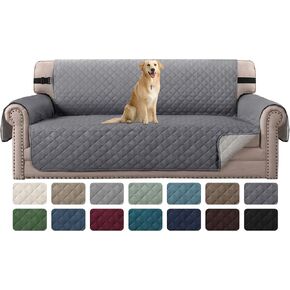 غطاء الأريكة h.versailtex قابلة للانعكاس لـ 2 cushion أريكة مقاومة للماء غطاء الأثاث القابل للغسل مع حزام مرن غير انزلاق للكلاب والحيوانات الأليفة والأطفال (Loveseat كبير الحجم والفحم الرمادي)
