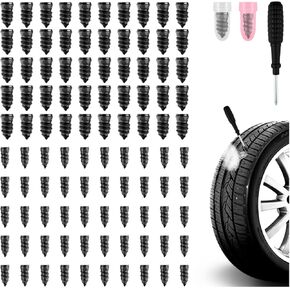 100PCS Tire Plug Kit,Self-Service Flat Tire Repair Kit Including Screwdriver,Upgraded Thickened Adhesive-Covered Tires Repair Screws for Sudden Flat Tyres Emergencies