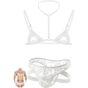 Men's Sissy Lace Lingerie Set with Sheer Bra Top & Panty Underwear Set 2-Piece Nightwear S-XL in Kuwait
