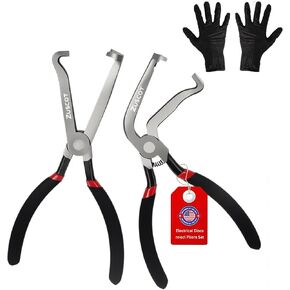 Electrical Disconnect Pliers, 8Inch Automotive Connector Pliers for Fuel Injectors & Ignition Coils, High-Carbon Steel with Non-Slip Grip, Push Tab Style Removal Tool - Straight + 60° Bend