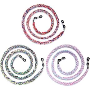 3pcs Braided Eyeglasses Straps, Lightweight glasses Chains for Women Kids Girls, Multicolor Reading Eyewear string Retainers around Neck, Cute Sunglass Strands
