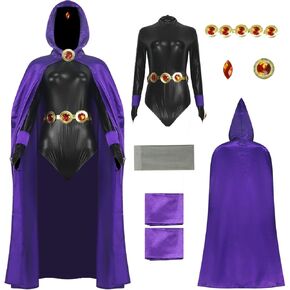 Paineomn Women Raven Costume Halloween Cosplay بذلة سوداء مع لبس رابطين أرجوانيين لألعاب الفستان الفاخرة