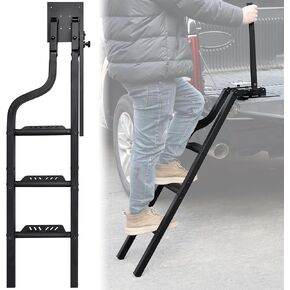 45" Aluminum Universal Pickup Truck Tailgate Ladder with Handrail, Heavy Duty Foldable Truck Ladder with Handle Folding Tailgate Step Pickup Cargo Bed Step Accessories for F250/Ram 2500...