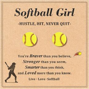 Jeka Softball Stud Earrings for Teen - Softball Accessories Birthday Christmas Gifts for for Her