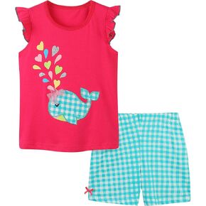 Toddler Girl Short Set Summer Clothes Cotton Short Sleeve Top & Shorts Outfit for 2-7Y Girls Cute Prints Playwear