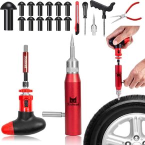 Tubeless Tire Puncture Repair Kit with Mushroom Plug, Repairs punctures and Flat Tires for Motorcycles, Cars, Trucks, ATVs