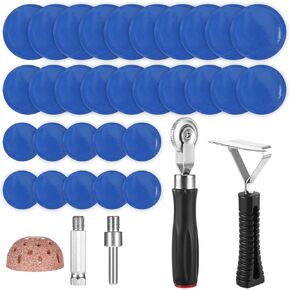 DIVINA VITAE 33Pcs Tire Patch Roller Kit, 30Pcs Tire Patches(32mm/42mm/55mm) with Tire Patch Roller Inner Liner Scraper Tire Buffing Wheel for Car Tire Grinding Polishing Accessories Kit