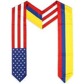 سرق التخرج من Flag USA و Colombia ، SATIN Embroidery Graduation Sash للطلاب الدوليين ، طوله 72 بوصة.