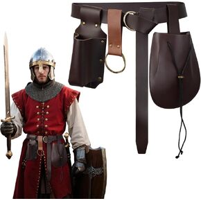 Renaissance Waist Belt Bag Medieval Pouch Beer Holder Belt Bottle Holder Set for Festival Costume Cosplay Accessories (black)