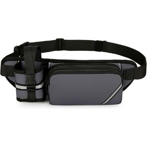 Jogging Waist Pack Bag For Men Women With Water Bottle Holder Adjustable Strap Waterproof Hiking Traveling Cycling Outdoor Waist Pack (Gery)