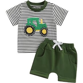 Nibbcoa Farm Toddler Baby Boy Clothes Farm Hand Short Sleeve T Shirt Tractor Print Shorts Set Cute Country Outfit